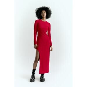 NWT Zara Asymmetrical Cutout Maxi Dress Bold Statement Red Size M